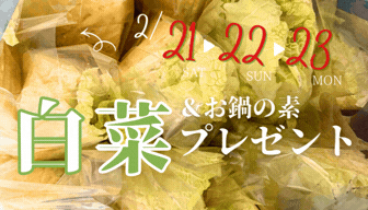 【イベント】21(土)・22(日)・23(月) 3連休は🥬🥬白菜祭🥬🥬